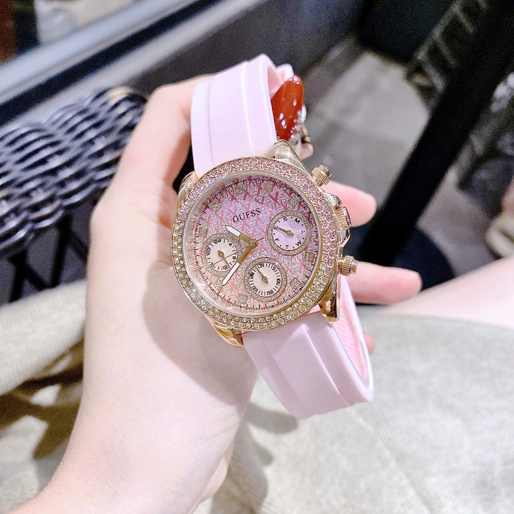 Đồng hồ nữ chính hãng đeo tay dây silicon cao cấp chống nước Guess size 38mm fullbox vỏ thép