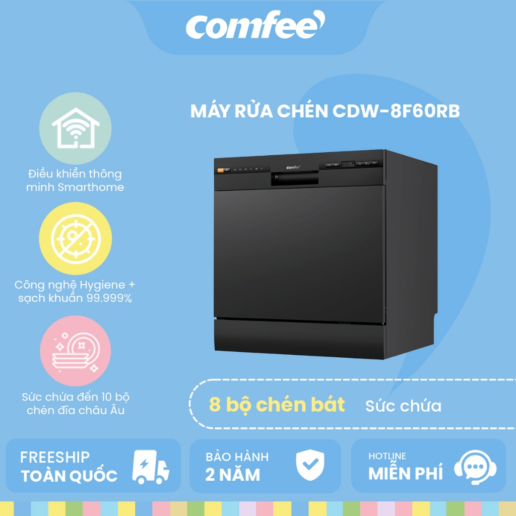 [Freeship + Lắp đặt] Máy rửa chén thông minh COMFEE​ CDW-8F60RB -10 bộ, 6 chế độ, BH 24 tháng