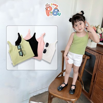 Áo 2 Dây Cho Bé Gái Dáng Ngắn Croptop Vải Zip Form Ôm Dáng Cực Yêu, Áo Thun Mùa Hè Cho Bé Gái BabyBoo- Pibo-T1-CRHD01