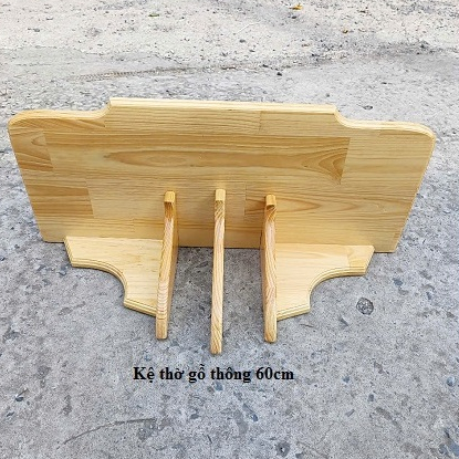 Kệ bàn thờ công giáo gỗ thông thẳng 3 chân đỡ 60x25(cm) màu vàng nhạt để được 2 tượng