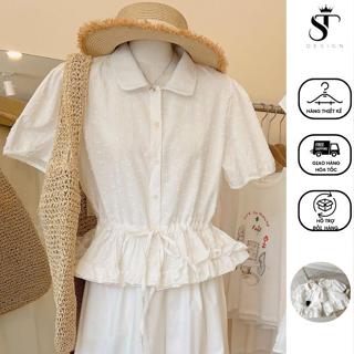 Áo sơ mi babydoll chất thô boi viền bèo ngắn tay mềm nhẹ nhàng tiểu thư- ST Design - S08 - mã bán chạy tại cửa hàng