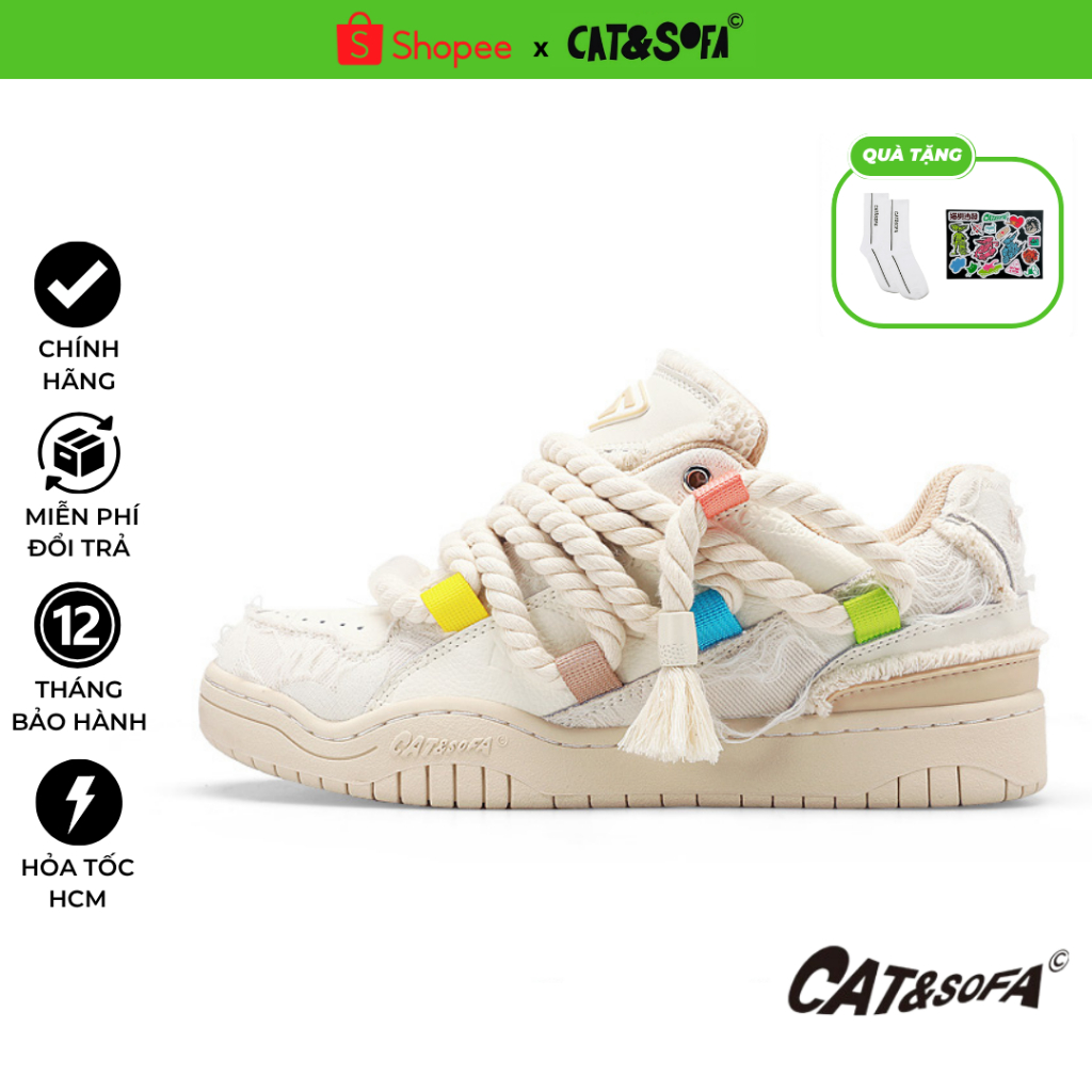 Giày Cat&Sofa Đế Cao AC306 Chính Hãng - Giày Nam Nữ Y2K Sneaker Thể Thao Cat Sofa Destroying Lace