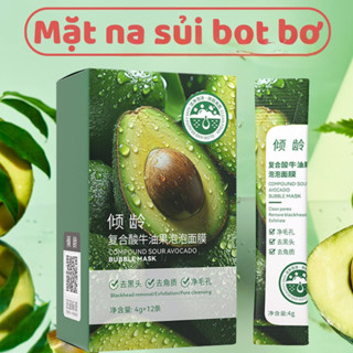 Mặt Nạ Sủi Bọt Chiết Xuất Bơ Thải Độc Trắng Da Ngằn Ngừa Dầu Nhờn Mụn Đầu Đen Hiệu Quả Hộp 12 Gói