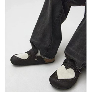 (ORDER) Dép Sục Bệt Nam Nữ Da Lộn Trái Tim Hàn Quốc Hàng Ngày Casual 2025