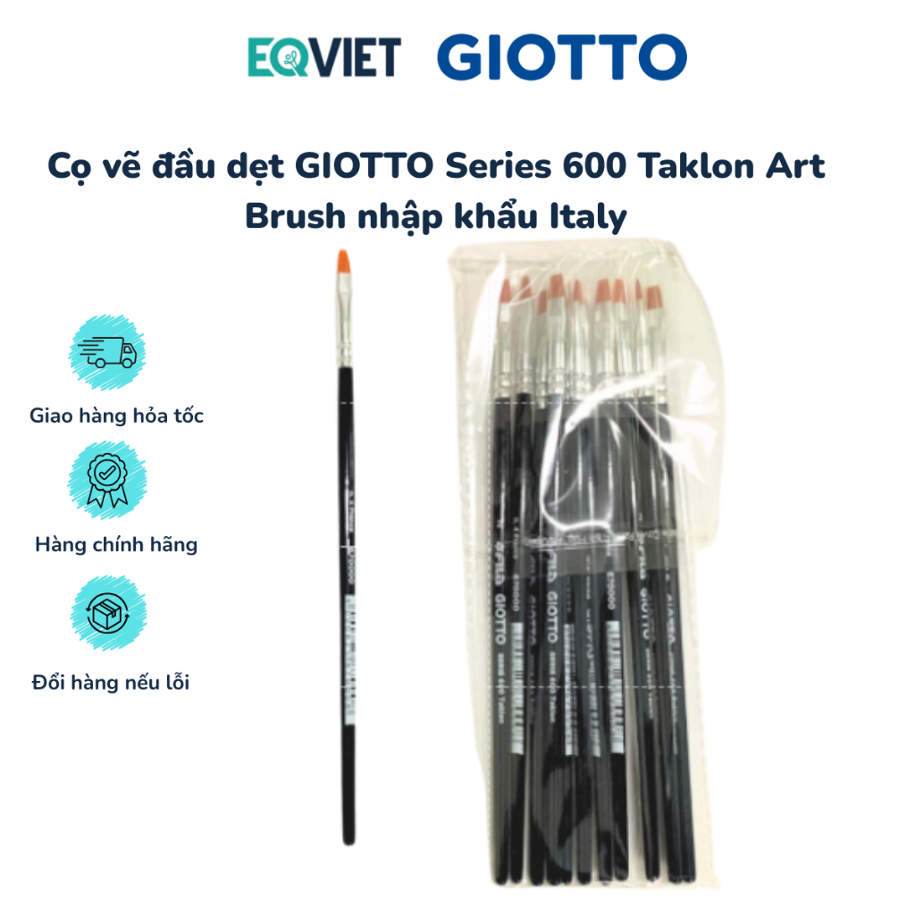 Cọ vẽ đầu dẹt GIOTTO Series 600 Taklon Art Brush nhập khẩu Italy