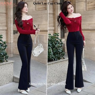  Quần ống loe co giãn có túi trước cạp chun dáng quần legging ống loe cạp cao vải Umi dày mặc đi học làm công sở 