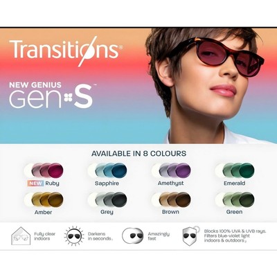 Tròng kính đơn tròng đổi màu Essilor Gen S với 8 màu thời trang váng Crizal