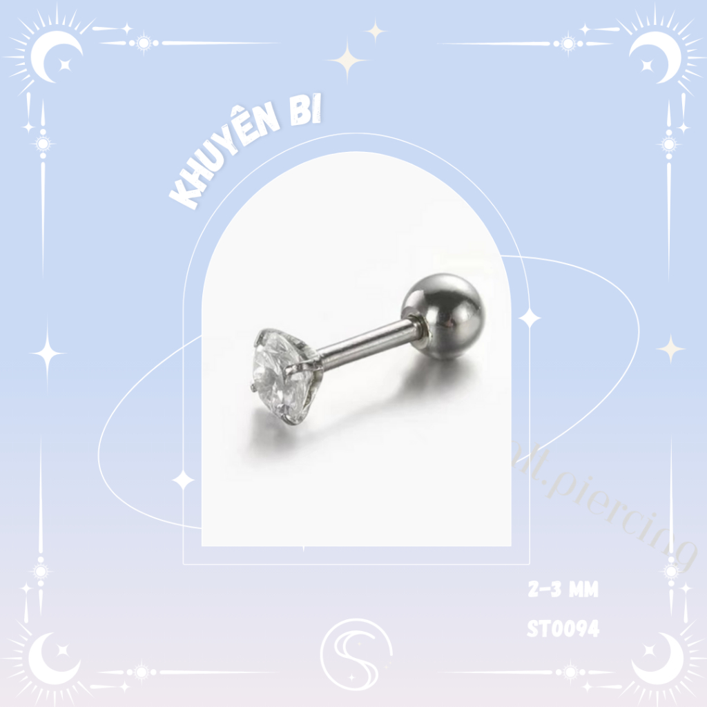 [1 chiếc] Khuyên tai/bông tai đá tròn cơ bản dễ phối/ Lobe Upper Helix Earring 94