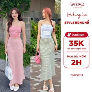 Chân váy dài VM STYLE, chân váy dáng dáng dài xoè kẻ caro nhiều màu đi biển, đi chơi, đi học - CVD00074
