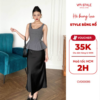 Chân váy lụa dài VMSTYLE dáng xòe loe chữ A cạp cao trơn đi chơi, đi tiệc CVD00095