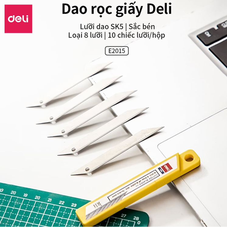 Lưỡi Dao Rọc Giấy Deli 2015 - Combo 2 Ống 10 Lưỡi - Size 70 x 9 x 0.4mm