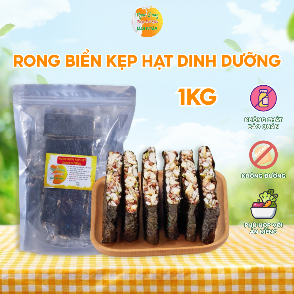    Túi 1Kg   Rong biển kẹp hạt dinh dưỡng không ngọt loại siêu hạt - Bánh rong biển ngũ cốc kẹp hạt ăn kiêng lành mạnh 