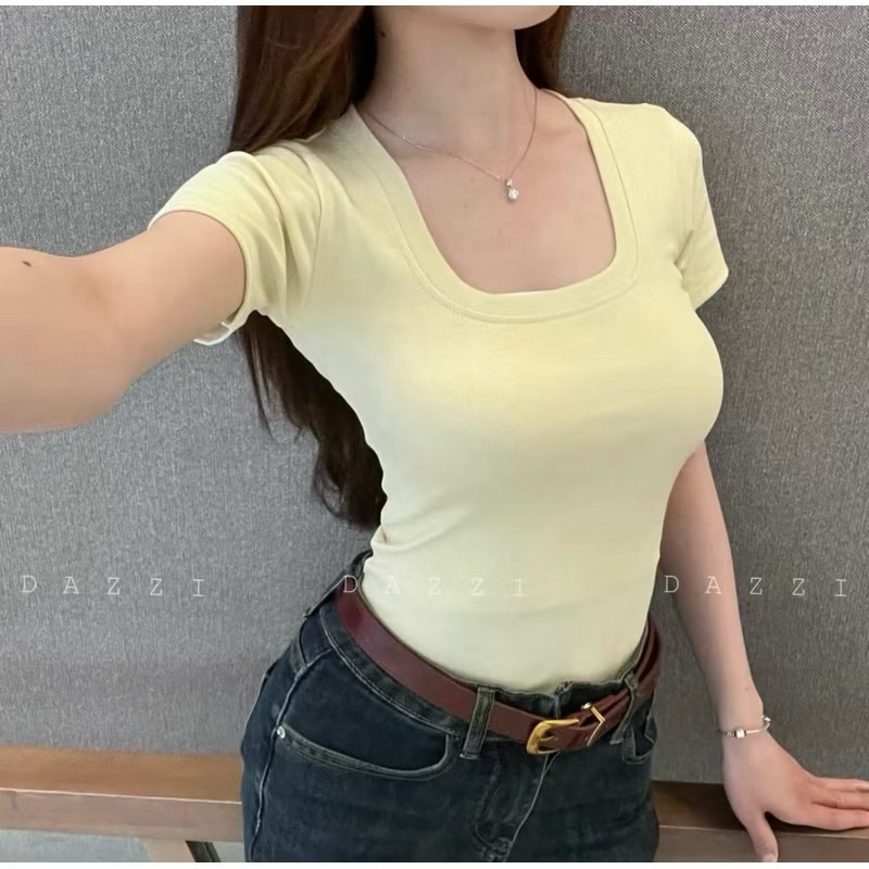 Áo thun cộc tay cổ vuông LM01,chất  liệu thun tăm ,dáng babytee ôm dáng hack eo phong cách Hàn Quốc | BigBuy360 - bigbuy360.vn