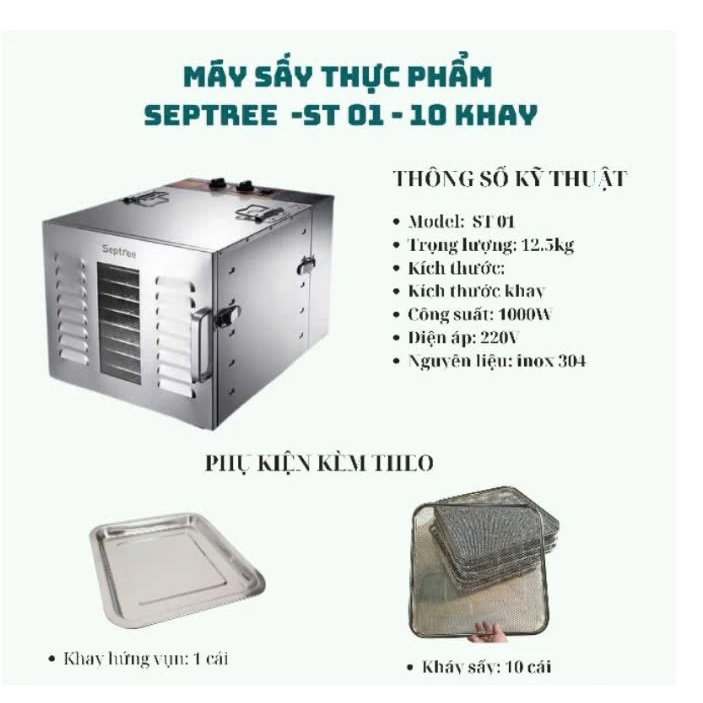 MÁY SẤY THỰC PHẨM 10 KHAY-HÀNG CAO CẤP-BẢO HÀNH 12 THÁNG