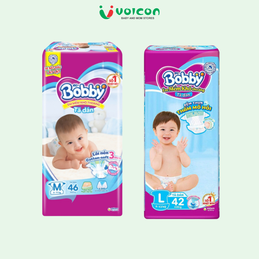 Tã dán Bobby size M 46 miếng, L 40 miếng