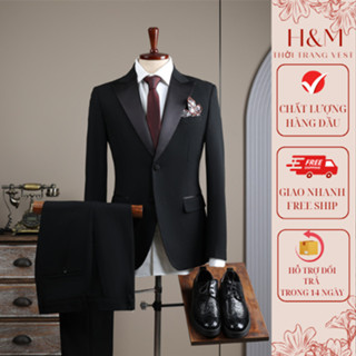 Áo vest nam đen , áo vest nam chú rể mẫu tuxedo phối ve phi nhọn sang trọng lịch sự,đẳng cấp HMX5349- Hà My