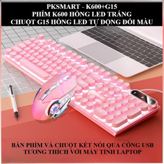 Bàn Phím Và Chuột Giả Cơ Có Dây Nút Tròn - PKSMART K600+G15 - LED Xuyên Chữ - Dùng Cho Máy Tính Laptop