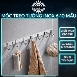 Móc treo tường inox, móc treo quần áo gắn tường, móc treo đồ inox từ 6 đến 10 mấu (Tặng Vít+Tắc kê)