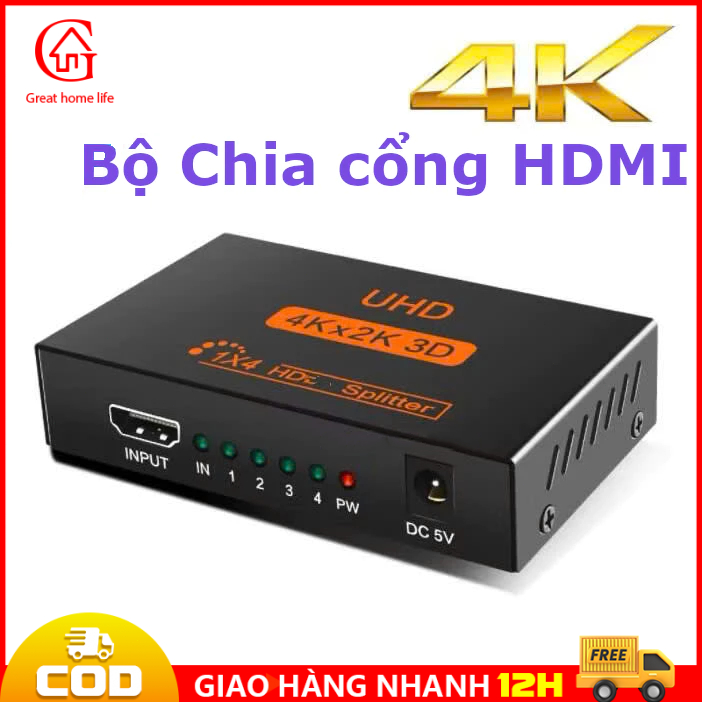 【🔥COD】Full Box Bộ chia HDMI 4K 2K Bộ chia HDMI 2 cổng HDMI 4 cổng HDMI 1x4 1x2 kim loại cao cấp mở r