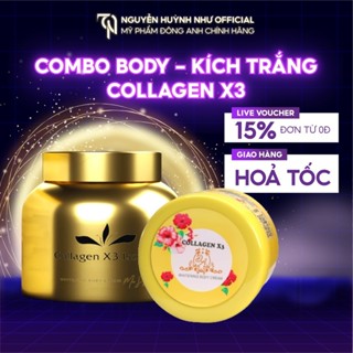 Combo Kem body, kích trắng dưỡng trắng sáng, mềm mịn da Collagen X3 Mỹ Phẩm Đông Anh Chính Hãng
