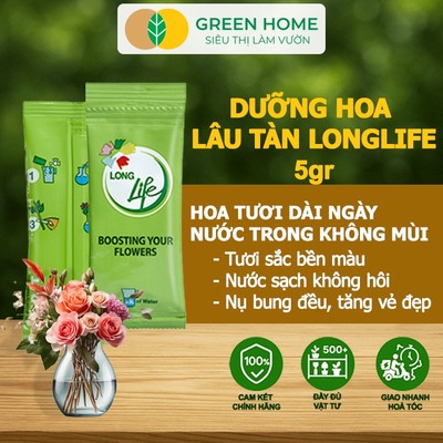 10 Gói Dưỡng Hoa Lâu Tàn GreenHome, Longlife, Dành Cho Hoa Cắm Bình, Gói 5gr, Lâu Tàn Không Hôi Nước