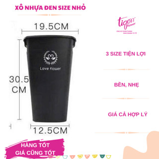 [XODENNHO] - Xô nhựa đen chữ nhỏ đựng hoa, lá, decor nhà cửa, cửa hàng size nhỏ (12.5x19.5x30.5cm)