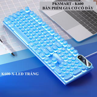 Bàn Phím Giả Cơ Nút Tròn Có Dây - PKSMART K600 - LED Xuyên Chữ - Màu Sắc Trắng Xanh Hồng - Dùng Cho Máy Tính Laptop
