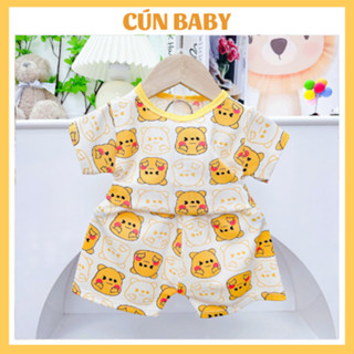 [B01] Bộ thun tăm lạnh cộc tay,quần áo trẻ em nhiều hoạ tiết cho bé trai - bé gái từ 4-15kg-CÚN BABY