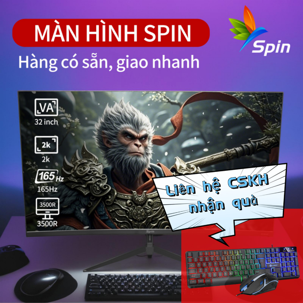 Spin Màn Hình Gaming Đỉnh Cao 32 Inch Tần số quét 165Hz Thời gian phản hồi 2ms siêu nhanh Độ phân gi