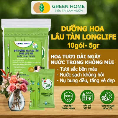 10 Gói Dưỡng Hoa Lâu Tàn GreenHome, Longlife, Bón Cho Hoa Cắt Cành, Gói 5gr, Lâu Tàn, Không Hôi Nước