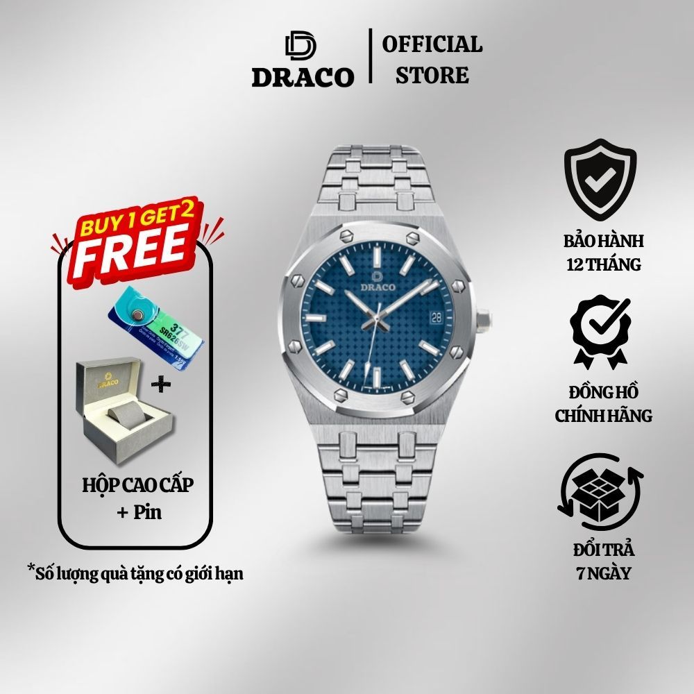 Đồng hồ nam Draco D22-DR04 “Revolution Watch” xanh kết hợp dây kim loại bạc - thời trang nam