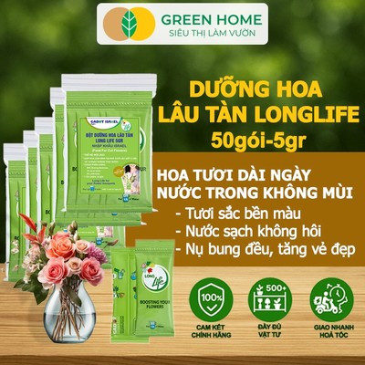 50 Dưỡng Hoa Lâu Tàn GreenHome, Longlife, Phân Bón Cho Hoa Cắt Cành, Gói 5g, Lâu Tàn, Không Hôi Nước