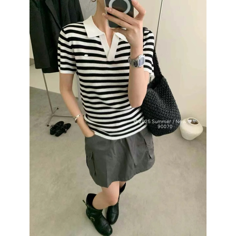 Áo len kẻ sọc cộc tay