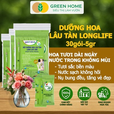 30Gói Dưỡng Hoa Tươi Lâu GreenHome, Longlife, Phân Bón Cho Hoa Cắt Cành, Gói 5gr, Lâu Tàn