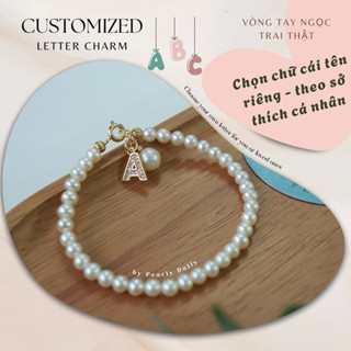  Vòng tay ngọc trai thật mặt chữ cái tự chọn Pearly Dolly vòng tay ngọc trai charm trai Akoya 
