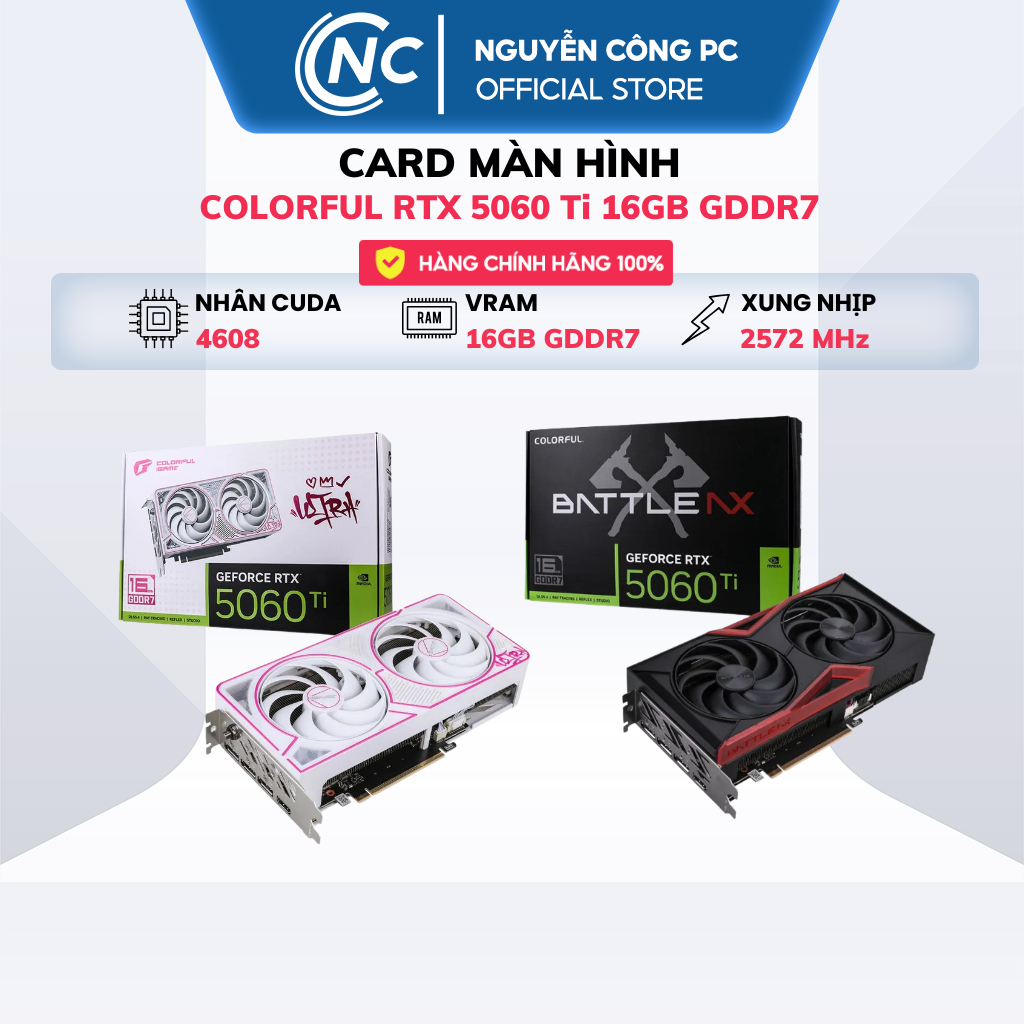 Card màn hình Colorful iGame RTX 5060 Ti Ultra W DUO OC | 5060 Ti BATTLE AX DUO 16Gb - New - BH 36 T
