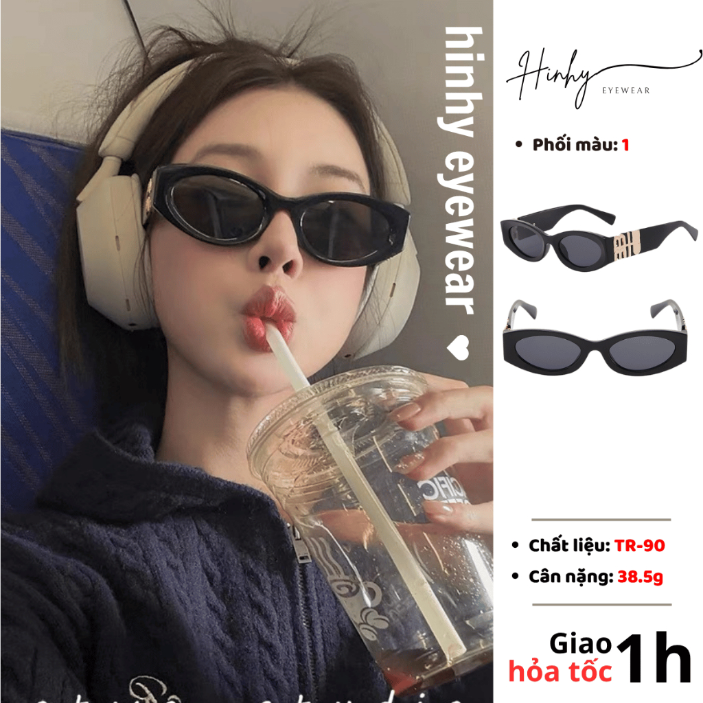 Kính râm oval vuông cao cấp chống tia UV400 bảo vệ mắt chất liệu nhựa TR cứng cáp thời trang nữ Hinh
