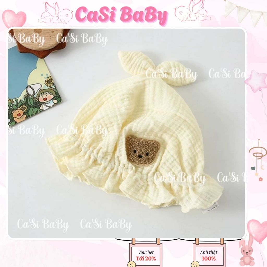 Mũ Tai Bèo Xô Muslin – Màu Be Dễ Thương Cho Bé 0-2 Tuổi CaSi BaBy