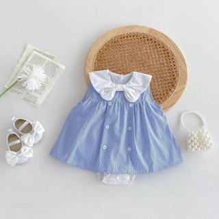 Body Váy Sọc Xanh Xòe Đính Nơ Cổ Bèo Cho Bé Gái Sơ Sinh 1 2 Tuổi MINTSCLOSET Quảng Châu - BV7169