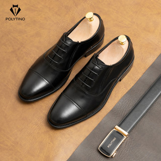Giày Tây Nam Công Sở Oxford 0192 POLYTINO,Giày Cưới Da Bò Nhập Khẩu Đế Phíp  Buộc Dây BH 12 Thg