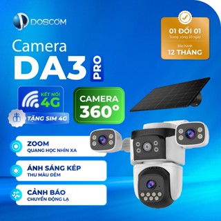 Camera 4G DA3 Pro DOSCOM Tích Hợp 3 Mắt Camera Sử Dụng Pin Năng Lượng Mặt Trời, Giám Sát An Ninh 360 Độ