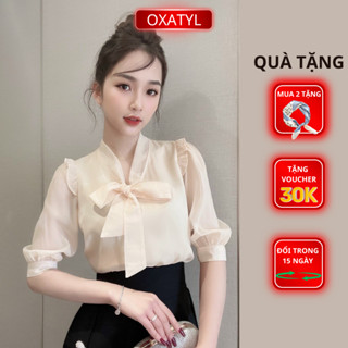 Áo sơ mi nữ công sở tay lỡ 2 lớp mùa hè sang trọng phong cách áo kiểu bánh bèo Oxatyl Mã A001