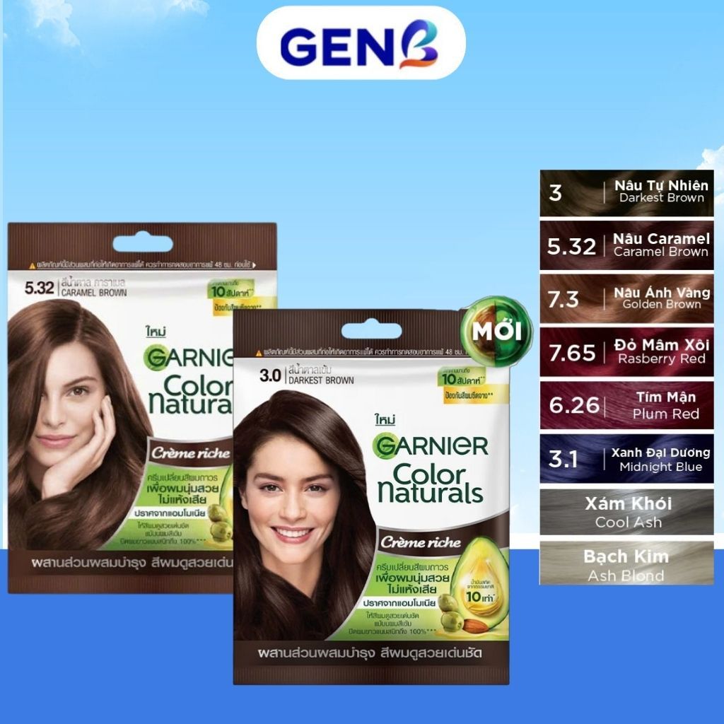 Thuốc Nhuộm Tóc Garnier Gói CHÍNH HÃNG - Nhuộm Tóc Tại Nhà Màu Đỏ, Nâu Lạnh, Bạch Kim, Xám Khói-GenB