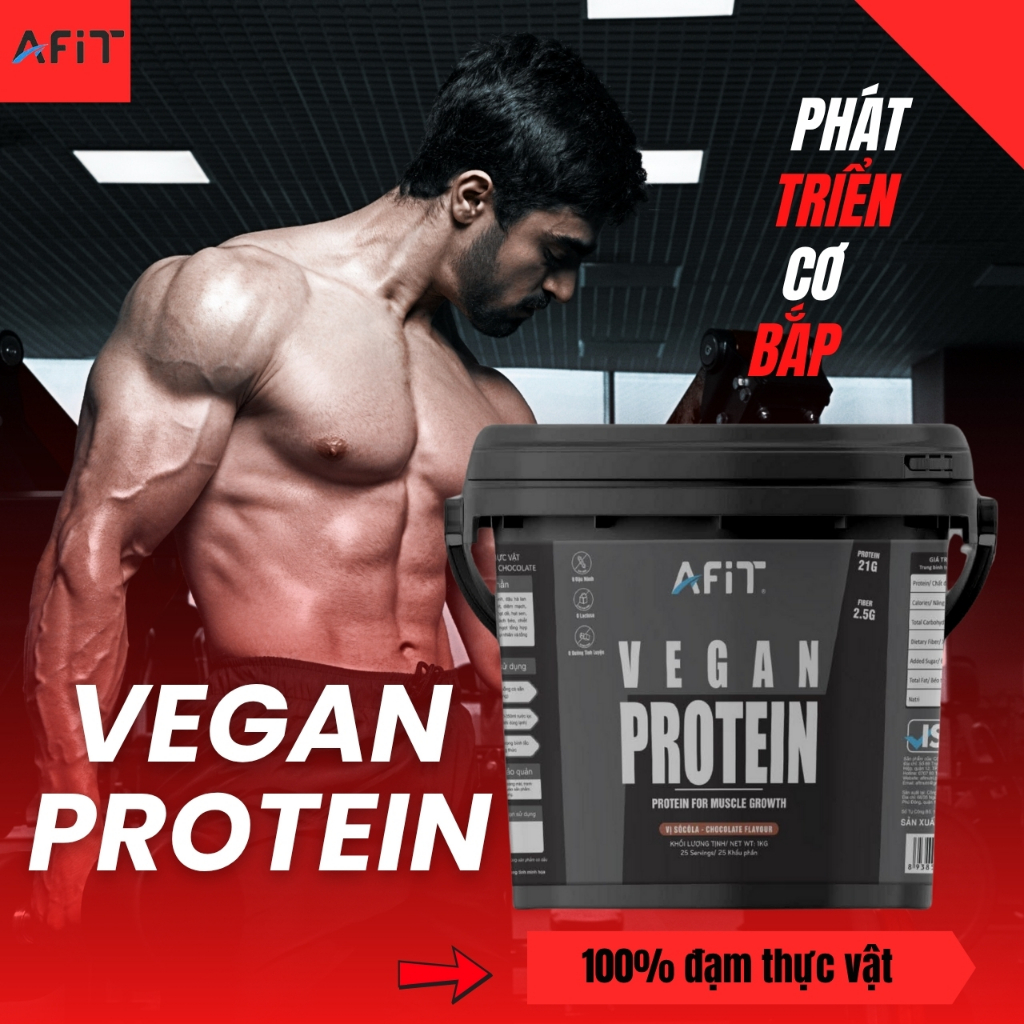 Bột Whey Protein Vegan Chay Hỗ Trợ Cơ, Hạn Chế Mỡ Thừa Tập Thể Hình - Hàng chính hãng AFIT