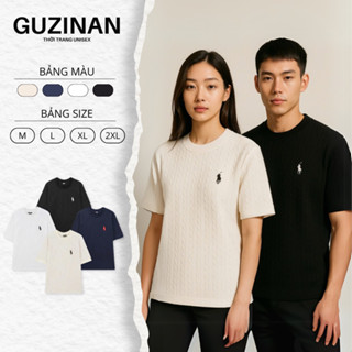 Áo thun cộc tay cổ tròn thêu ngựa chất len xoắn GUZINAN dễ phối đồ cho nam nữ mặc mùa hè