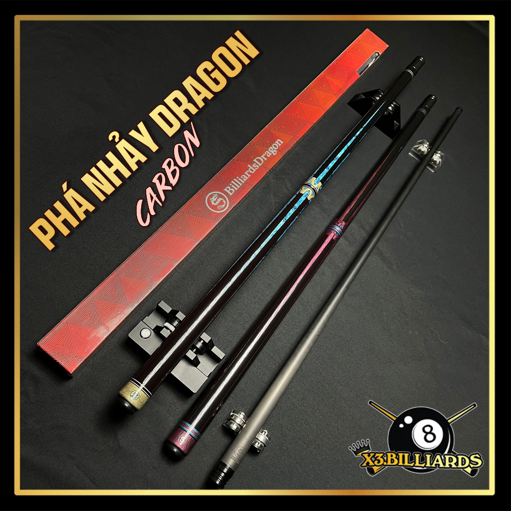 Cơ Phá Nhảy 3 Khúc Bida Dragon Ngọn Full Carbon Ren Radial Chuôi Composite Gậy Phá Nhảy 3 Khúc.