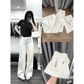 Quần Bò Jeans Nữ Ống Rộng, Quần Bò Denim Suông Ống Rộng Màu Trắng Thêu Ngựa Bản Cạp Cao Siêu Hách Dáng Cực Đỉnh