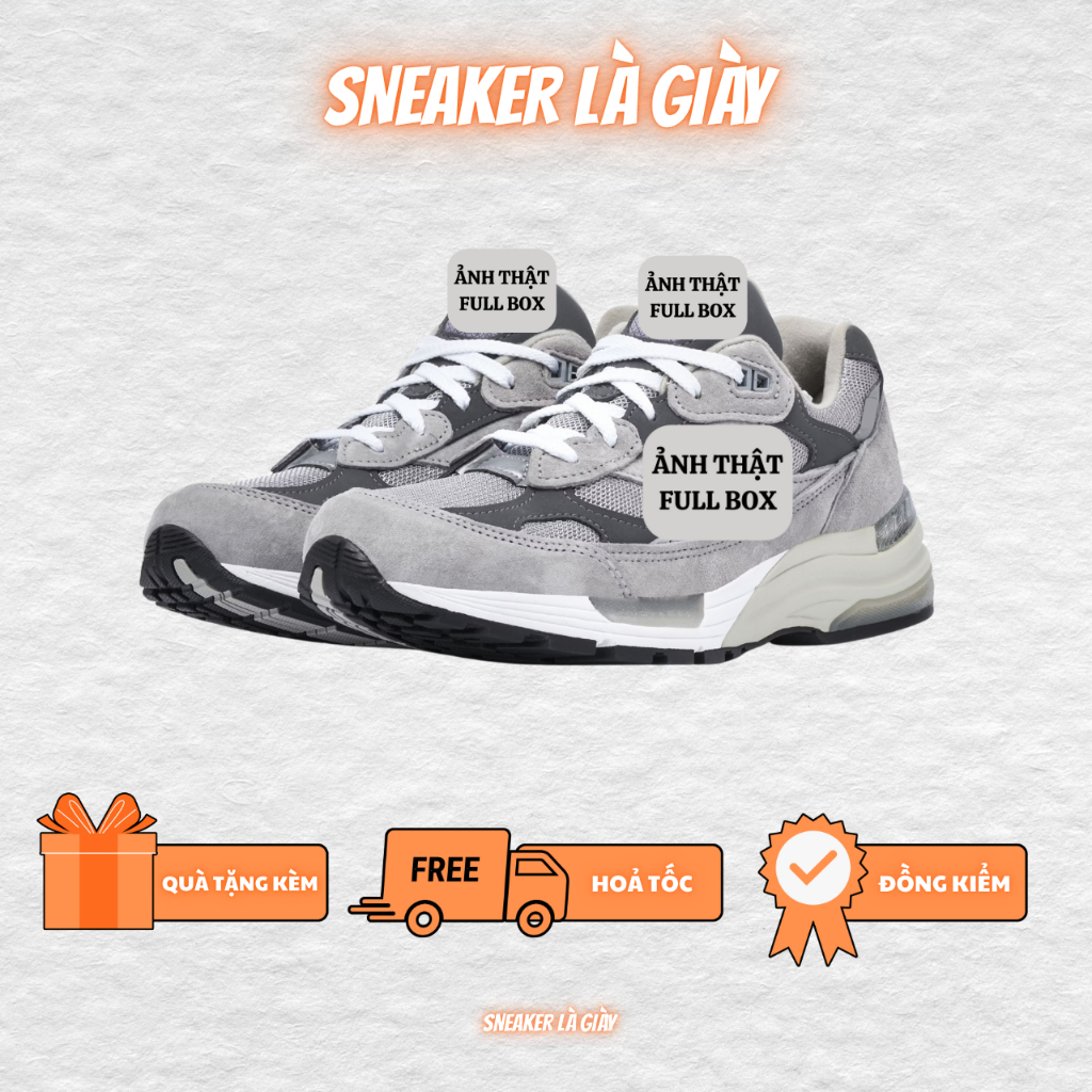 Giày thể thao nam nữ – Mã N92 – Màu Xám Grey – Hộp đầy đủ, hàng sẵn