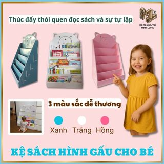 Kệ sách hình Gấu – Kệ gỗ đa năng để đồ, đựng sách, tháo lắp dễ dàng cho bé,3 màu dễ thương-Minh Long