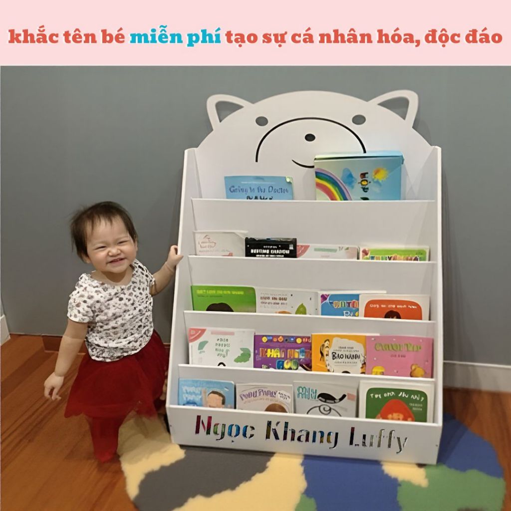 Kệ sách hình Gấu – Kệ gỗ đa năng để đồ, đựng sách, tháo lắp dễ dàng cho bé,3 màu dễ thương-Minh Long
